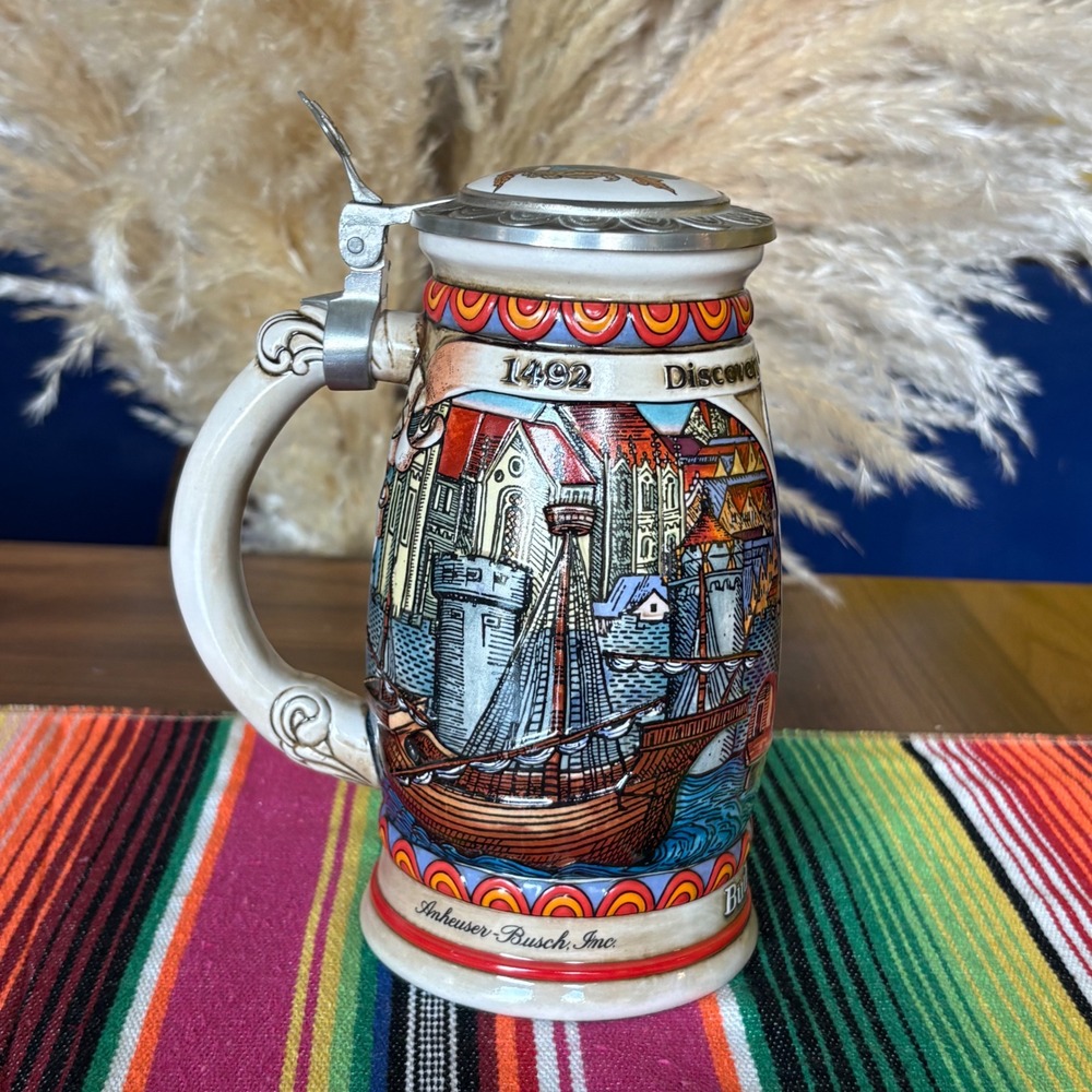 Vintage 1989 Budweiser Discover America Series Nina Beer‎ Stein Ceramarte Brazil